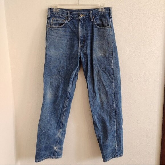 Carhartt B172 DST Flannel Lined Denim Work Jeans Mens 34 X 32 Distressed